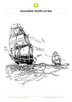 Ausmalbild 2 Schiffe auf See