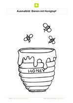 Ausmalbild Bienen mit Honigtopf