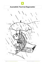 Ausmalbild Fisch bei Regenwetter