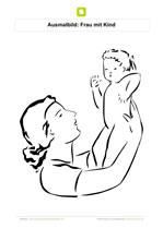 Ausmalbild Frau mit Kind auf Arm