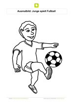 Ausmalbild Junge spielt Fußball