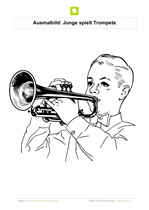 Ausmalbild Junge spielt Trompete