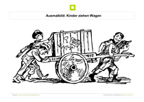 Ausmalbild Kinder ziehen Wagen