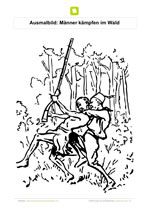 Ausmalbild Männer kämpfen im Wald