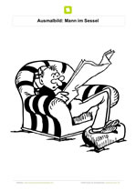 Ausmalbild Mann im Sessel liest Zeitung