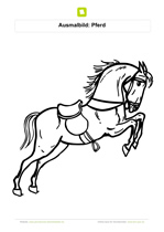 Ausmalbild Pferd springt mit Sattel