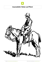 Ausmalbild Reiter sitzt auf Pferd