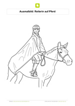 Ausmalbild Reiterin auf Pferd