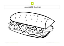 Ausmalbild Sandwich mit Wurst