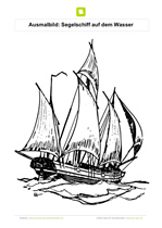 Ausmalbild Segelschiff auf dem Wasser