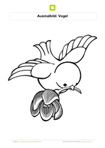 Ausmalbild Vogel mit Blume im Schnabel