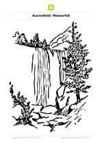 Ausmalbild Wasserfall in Natur