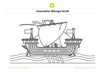 Ausmalbild Wikinger Schiff mit 4 Rudern