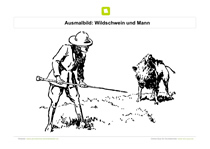 Ausmalbild Wildschwein und Mann